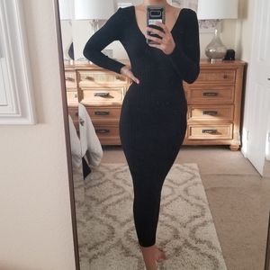 Black Thick-rib Maxi Dress